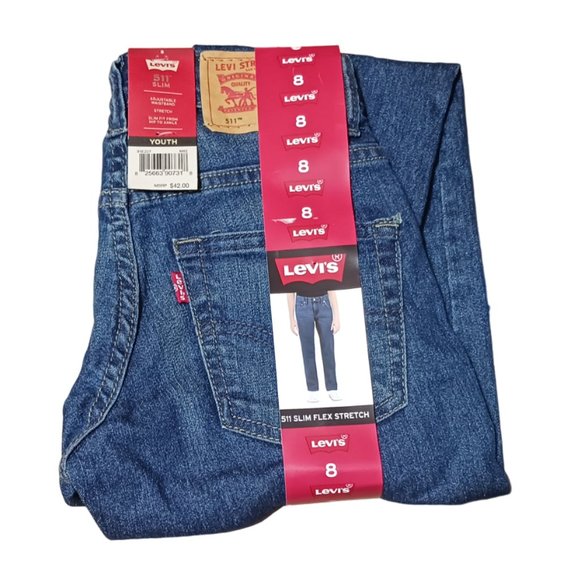 NWT Levi’s Boys 511 Slim Fit Blue Jeans stretch Size 8 - Picture 2 of 2